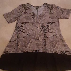 Tan and Black V-Neck Blouse